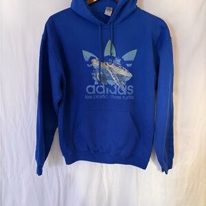 Adidas Gildan Heavy Blend Hoodie Mens Blue Custom Eco Trefoil Turtle Graphic | M